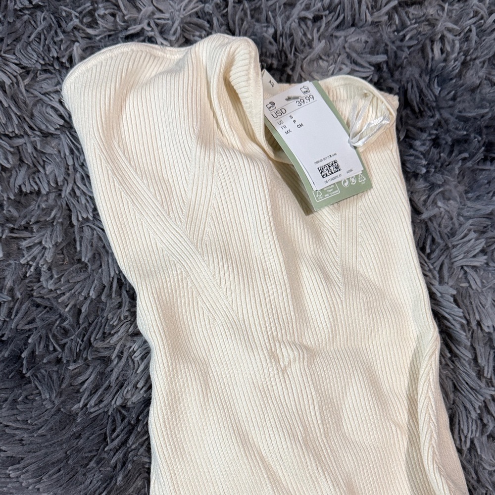 Cream Ribbed Knit mermaid style strapless dress net